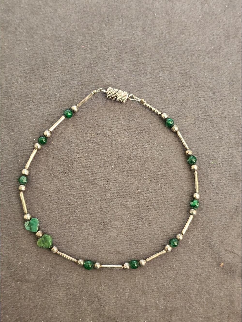 Silver And Green Beaded Bracelet